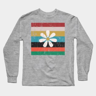 Big Daisy on Groovy Stripes Retro Design Long Sleeve T-Shirt